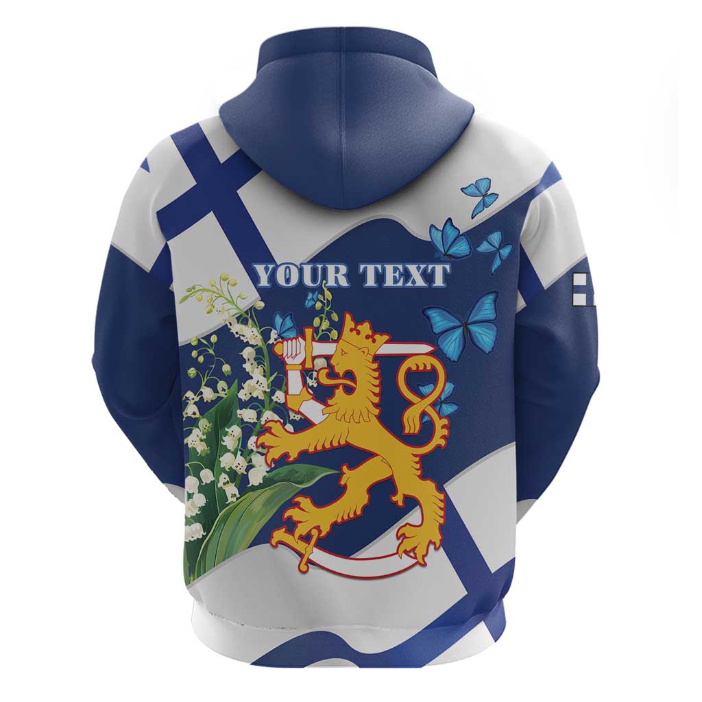 Personalised Finland Independence Day Hoodie Lily Of The Valley Mix Holly Blue - Coat Of Arms Style LT15