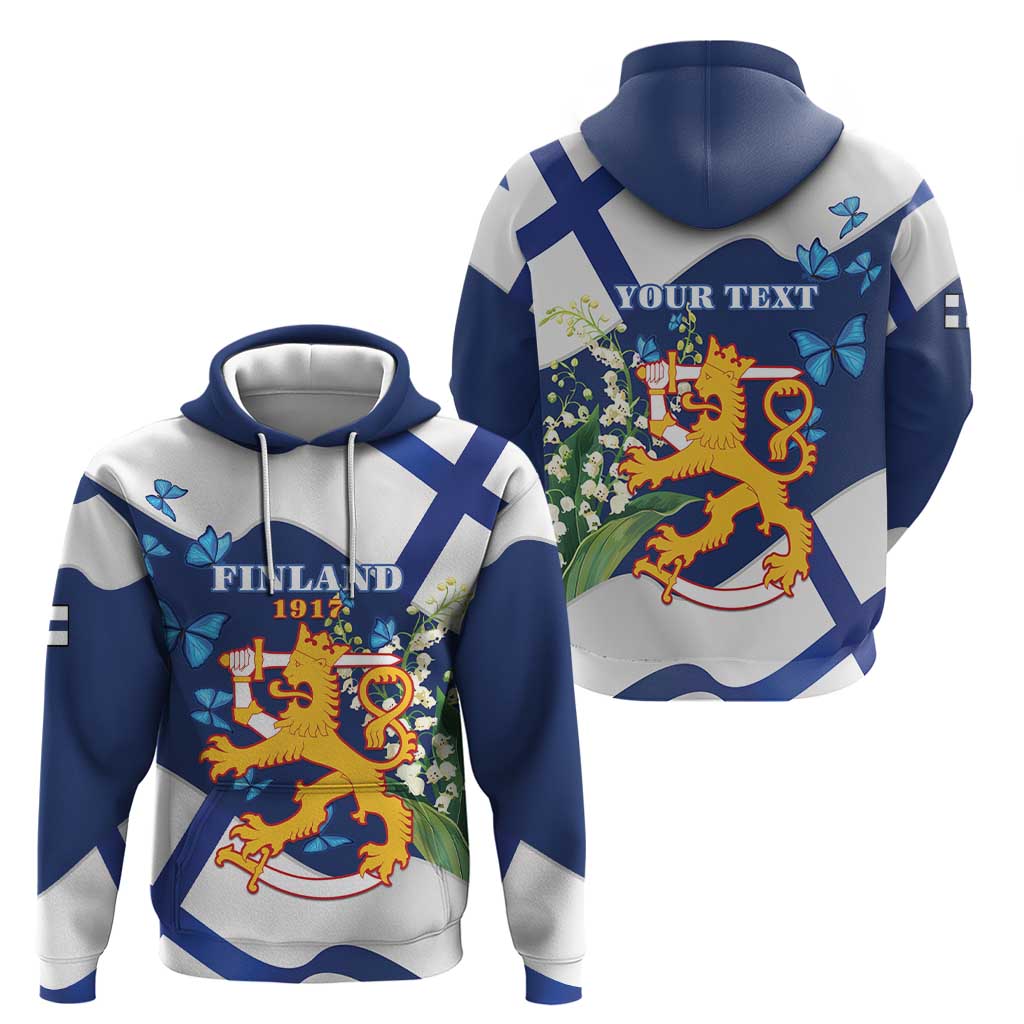 Personalised Finland Independence Day Hoodie Lily Of The Valley Mix Holly Blue - Coat Of Arms Style LT15