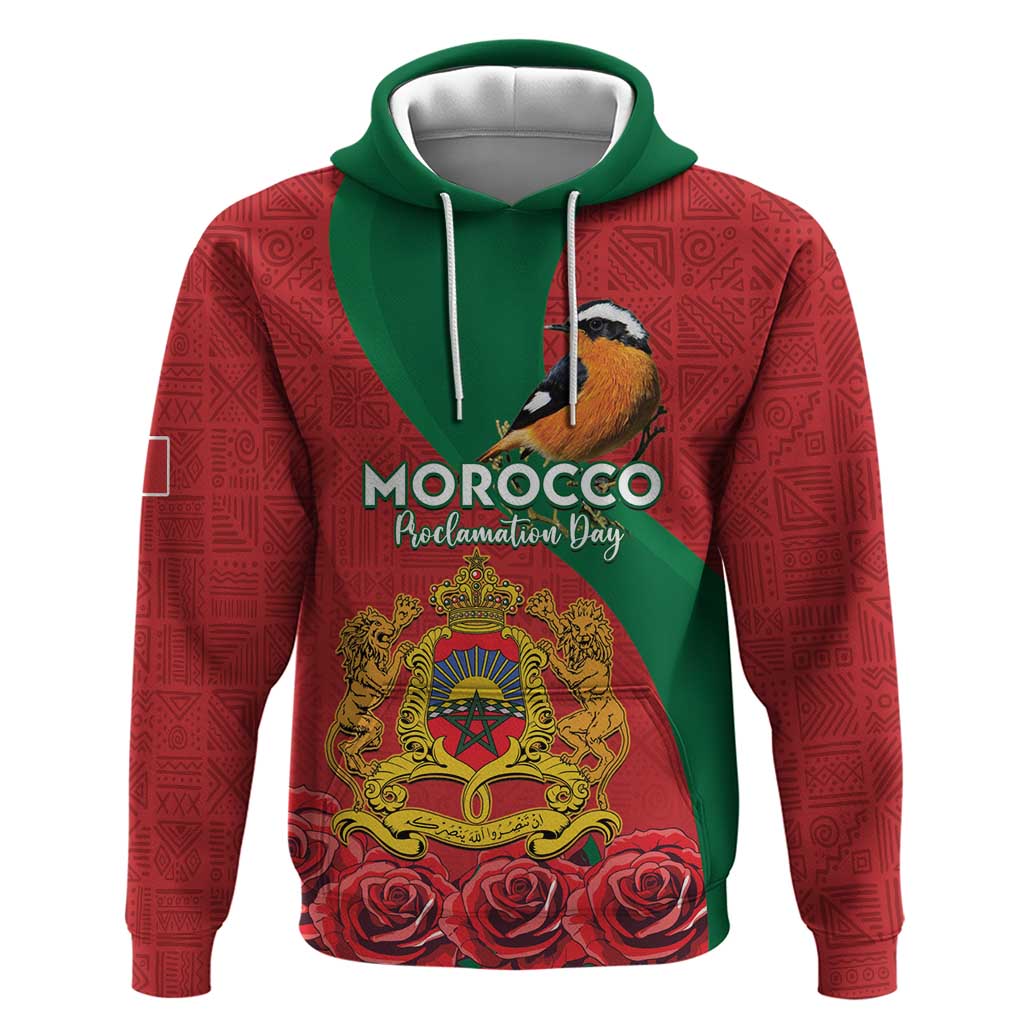 Personalised Morocco Proclamation Day Hoodie Moussier's Redstart With Coat Of Arms LT15