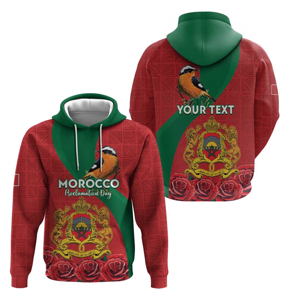 Personalised Morocco Proclamation Day Hoodie Moussier's Redstart With Coat Of Arms LT15