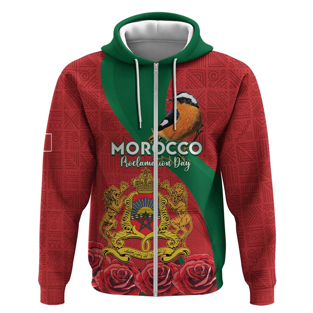Personalised Morocco Proclamation Day Hoodie Moussier's Redstart With Coat Of Arms LT15