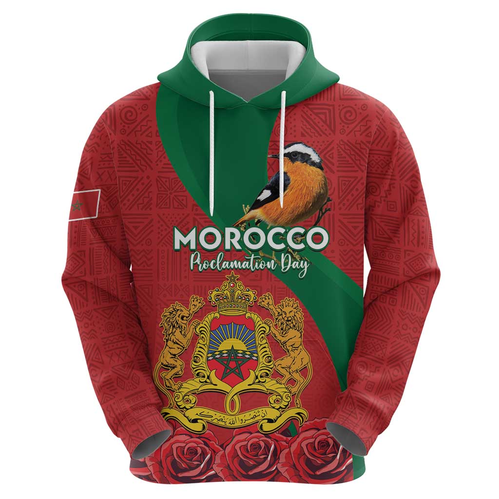 Personalised Morocco Proclamation Day Hoodie Moussier's Redstart With Coat Of Arms LT15