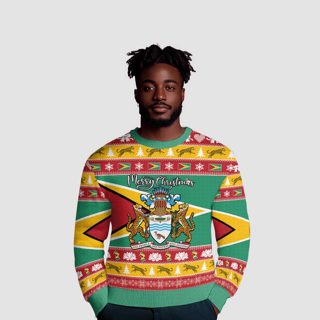 Afro Guyana Christmas Ugly Christmas Sweater Mix Coat Of Arms LT15