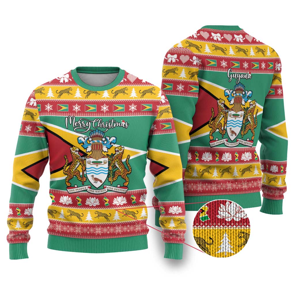Afro Guyana Christmas Ugly Christmas Sweater Mix Coat Of Arms LT15
