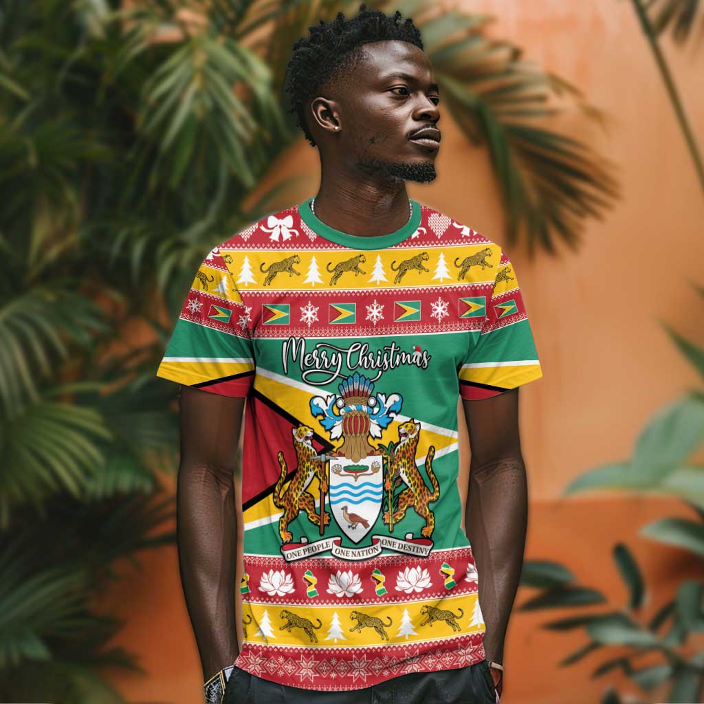 Afro Guyana Christmas T shirt Mix Coat Of Arms LT15