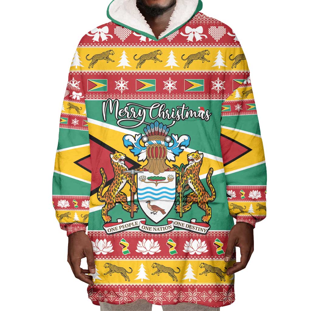 Afro Guyana Christmas Wearable Blanket Hoodie Mix Coat Of Arms LT15