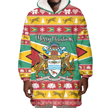 Afro Guyana Christmas Wearable Blanket Hoodie Mix Coat Of Arms LT15