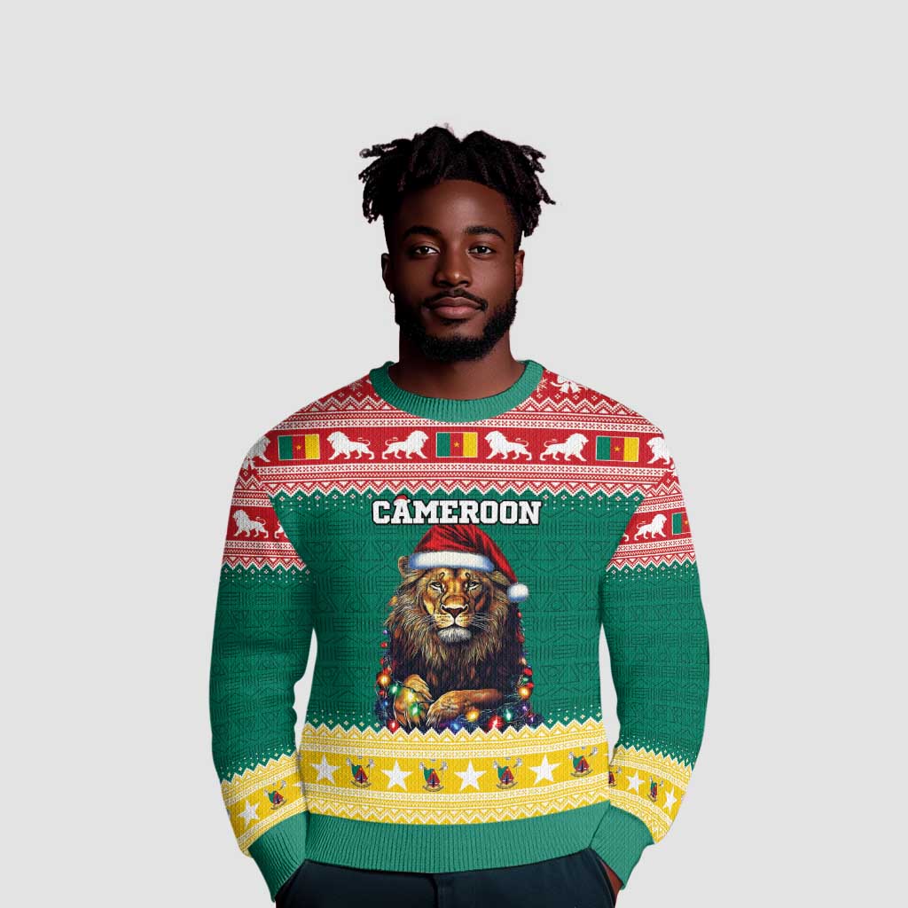 Cameroon Christmas Ugly Christmas Sweater Lion African Santa LT15