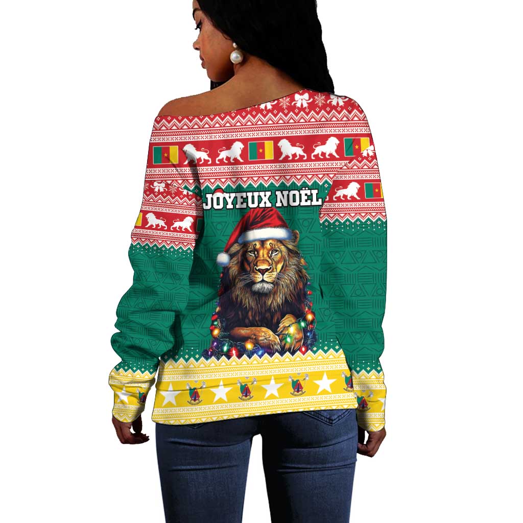 Cameroon Christmas Off Shoulder Sweater Lion African Santa LT15