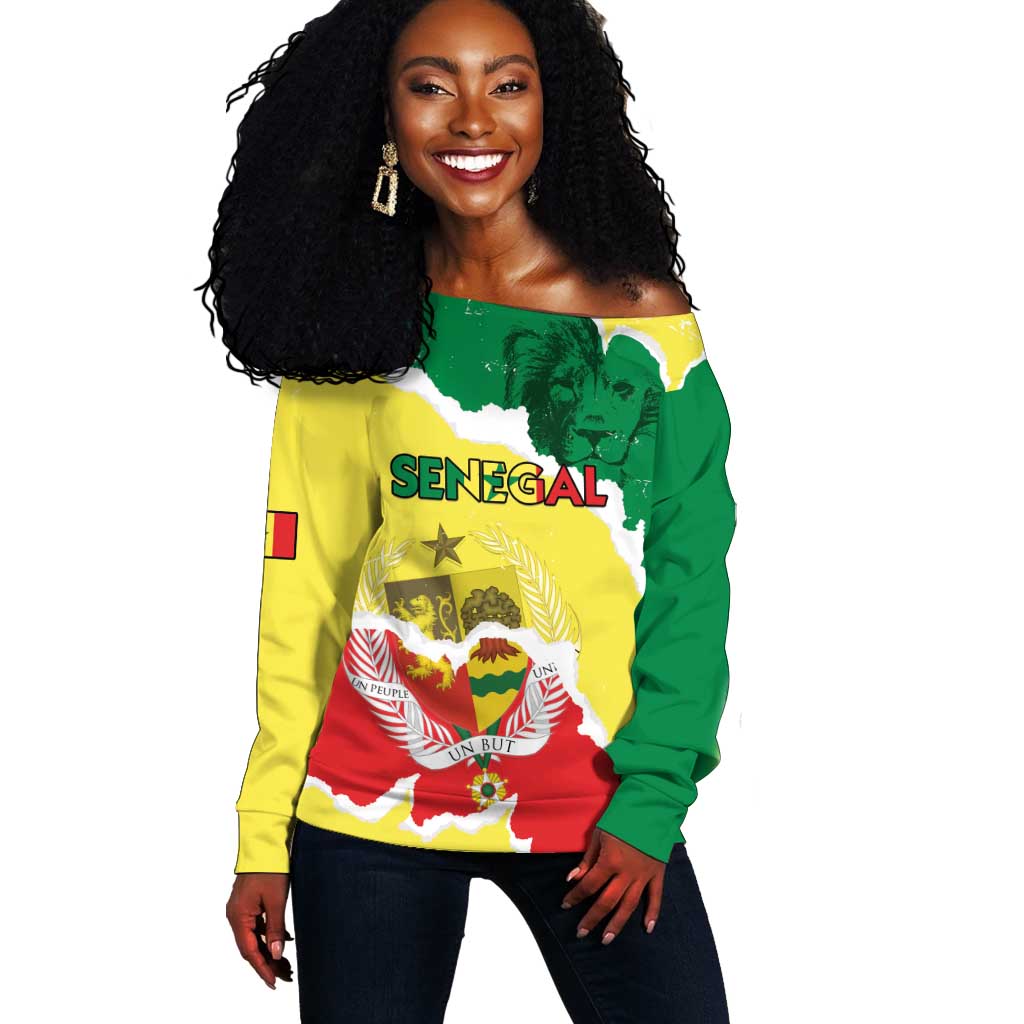 Custom Senegal Beach Soccer 2025 Off Shoulder Sweater Go Champions - Grunge Style LT15