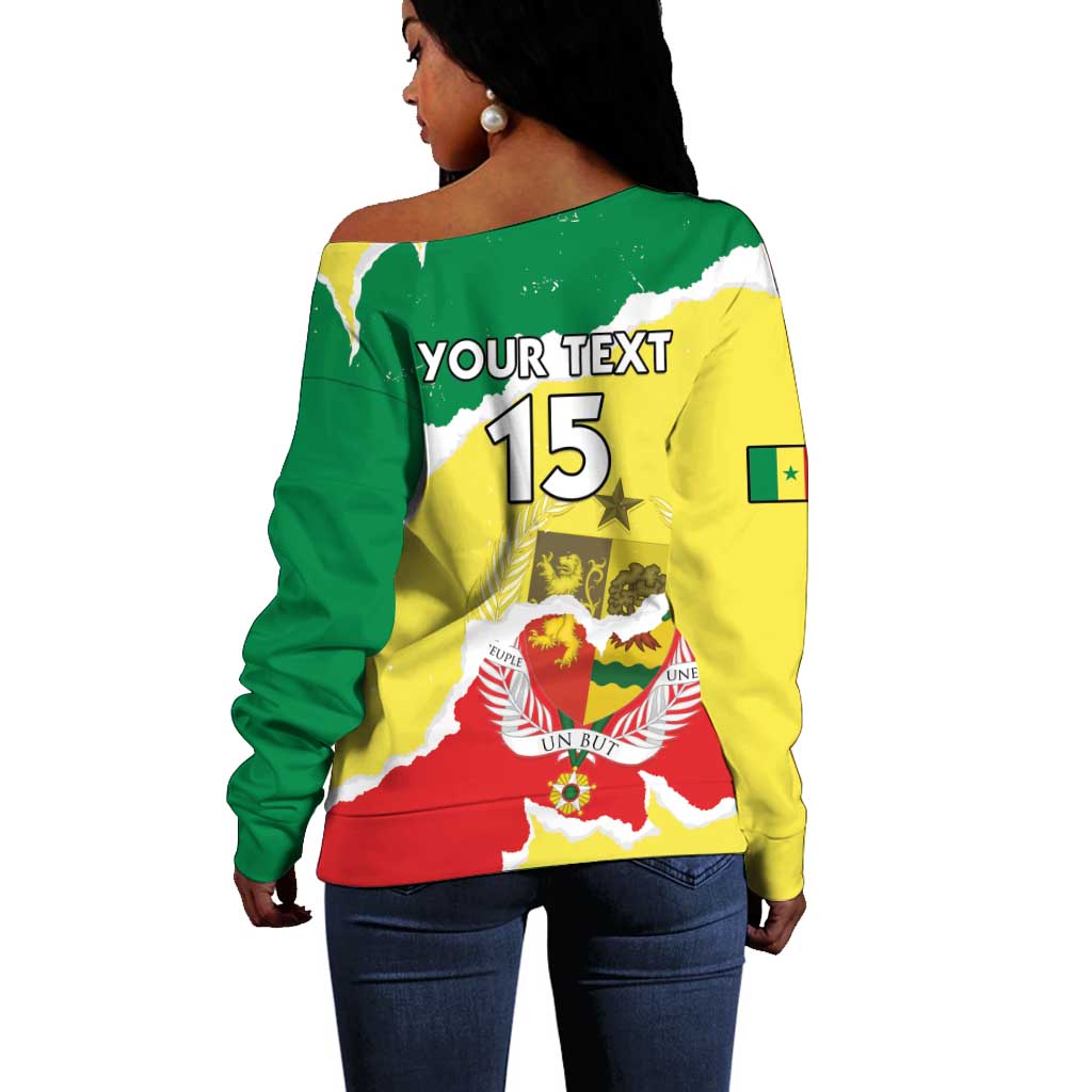 Custom Senegal Beach Soccer 2025 Off Shoulder Sweater Go Champions - Grunge Style LT15