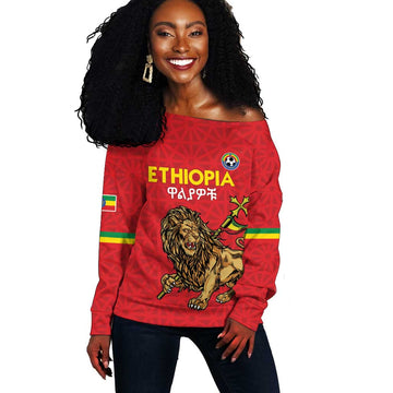 Custom Ethiopia Football Off Shoulder Sweater Go Champions LT15