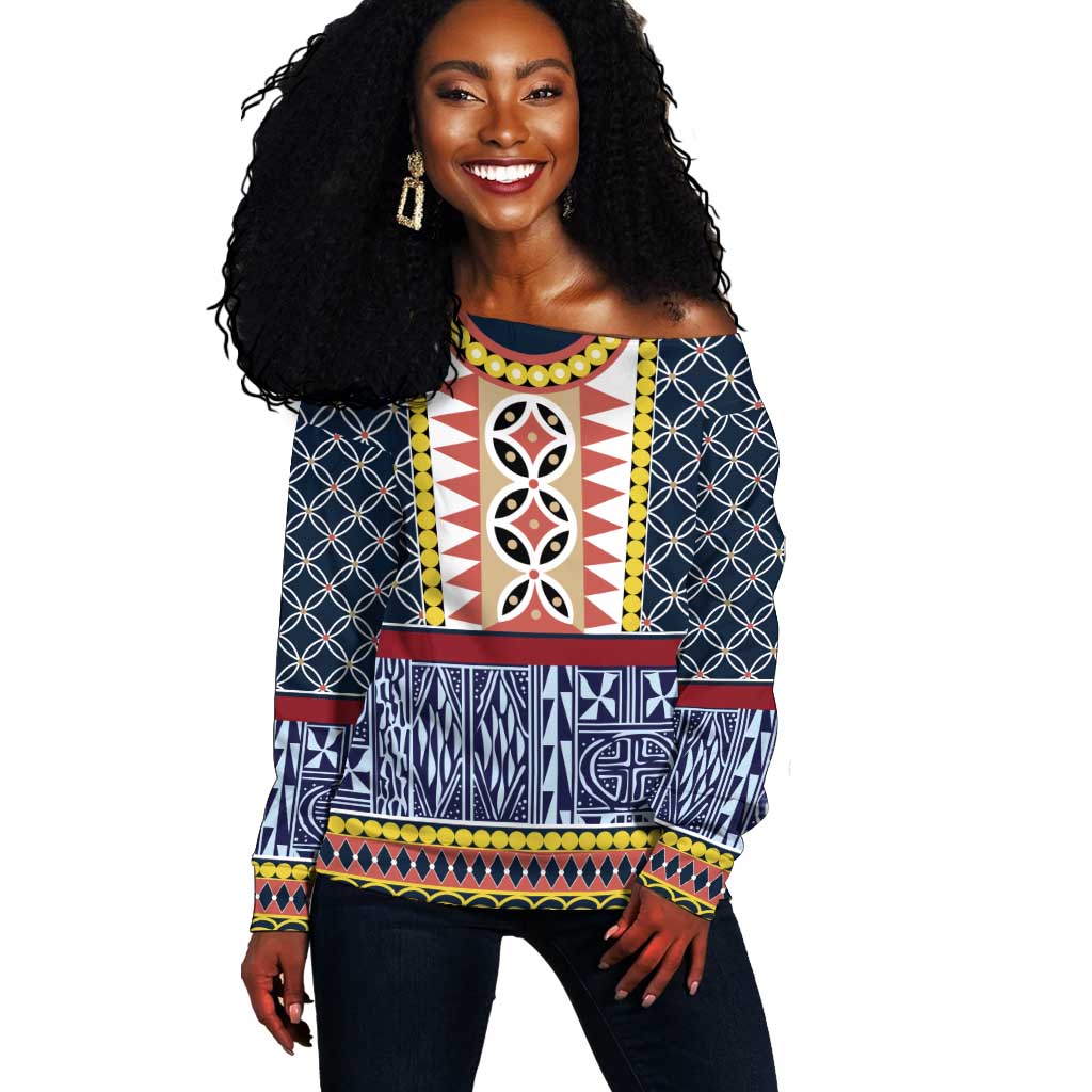 Toghu Bamenda Off Shoulder Sweater Cameroon Traditional Pattern LT15