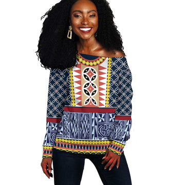 Toghu Bamenda Off Shoulder Sweater Cameroon Traditional Pattern LT15