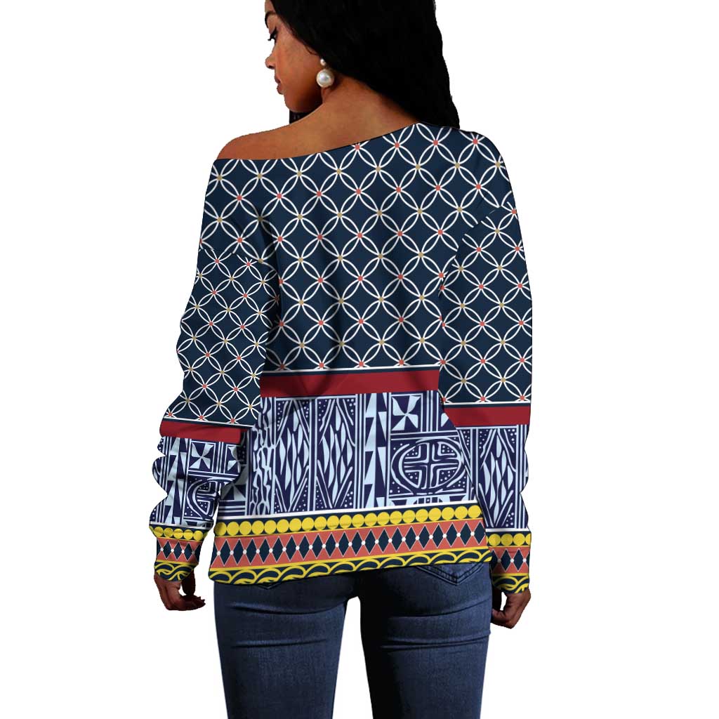 Toghu Bamenda Off Shoulder Sweater Cameroon Traditional Pattern LT15