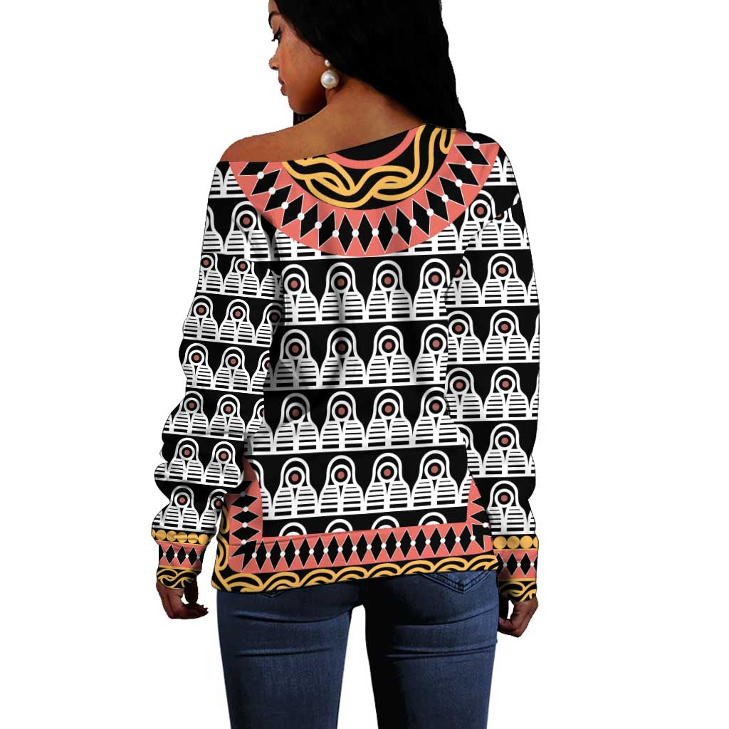 Cameroon Off Shoulder Sweater Toghu Traditional Pattern LT15
