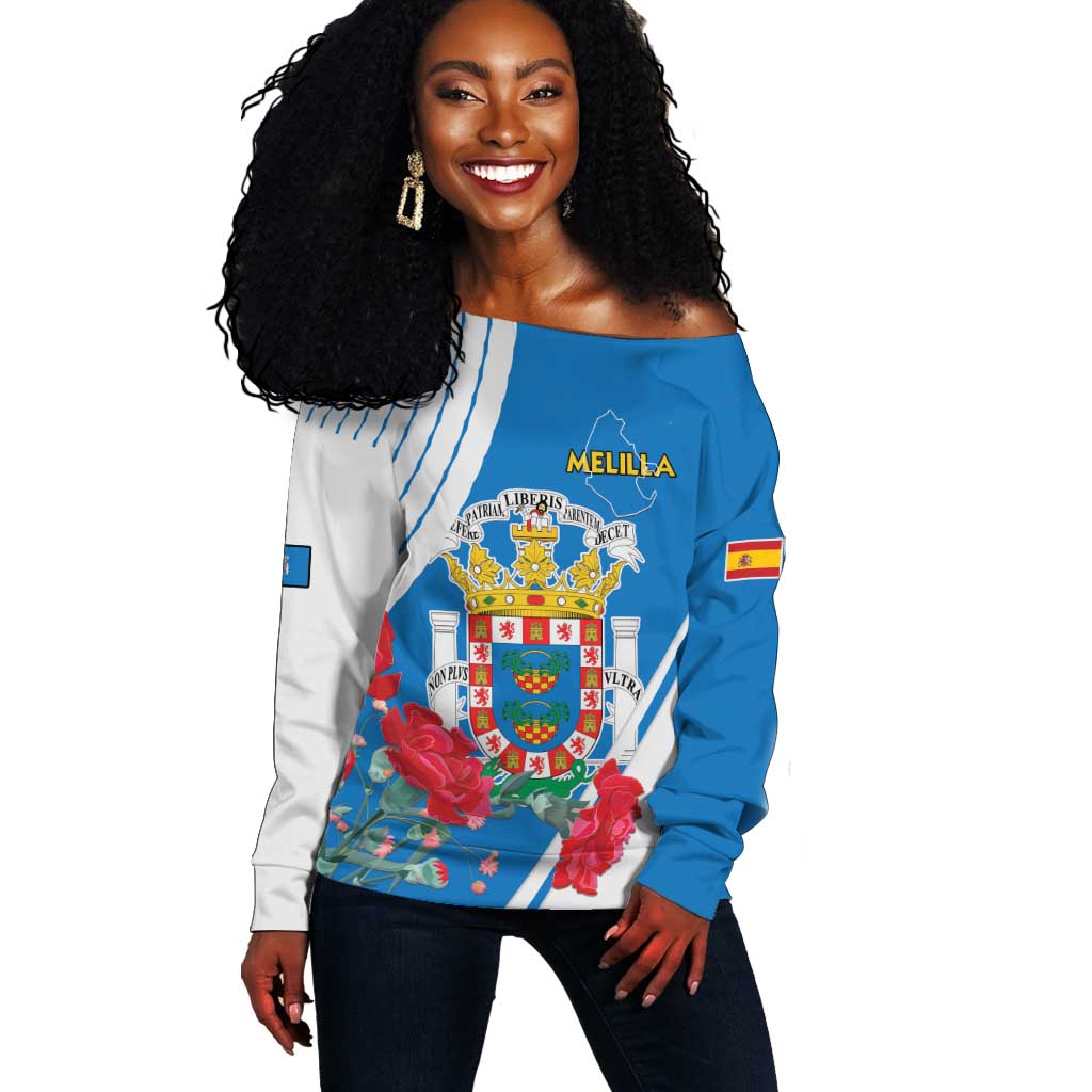 Melilla Spain Off Shoulder Sweater Coat Of Arms With Map LT15