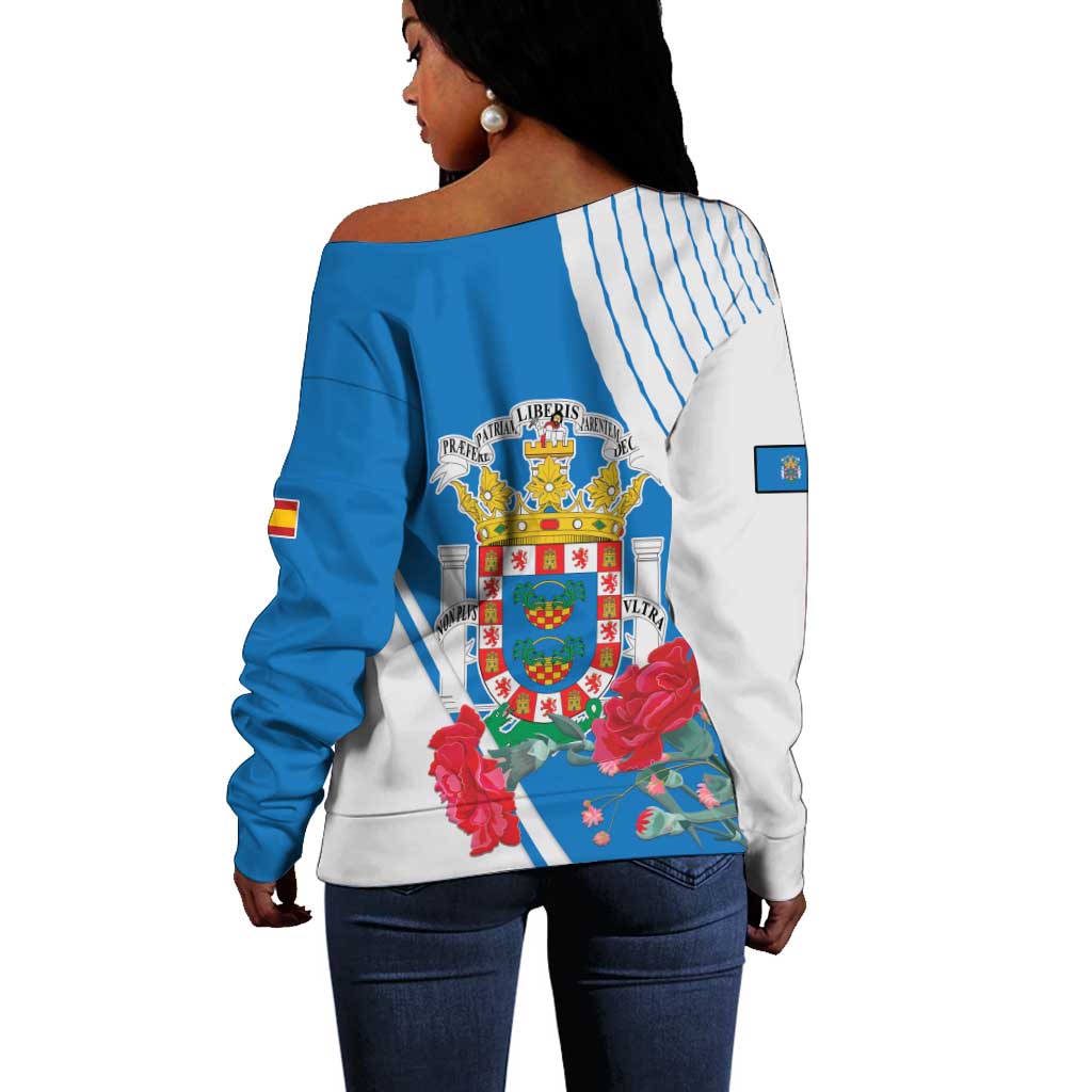 Melilla Spain Off Shoulder Sweater Coat Of Arms With Map LT15