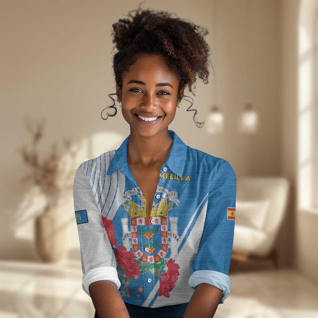 Melilla Spain Women Casual Shirt Coat Of Arms With Map LT15
