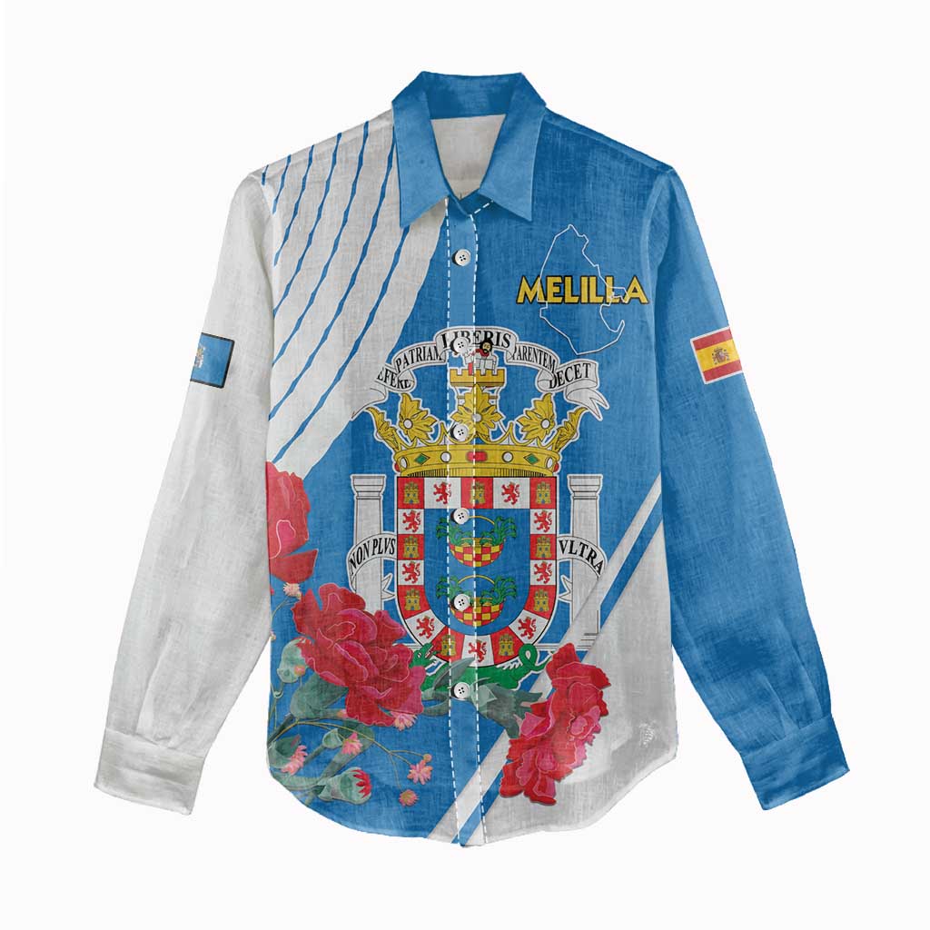 Melilla Spain Women Casual Shirt Coat Of Arms With Map LT15