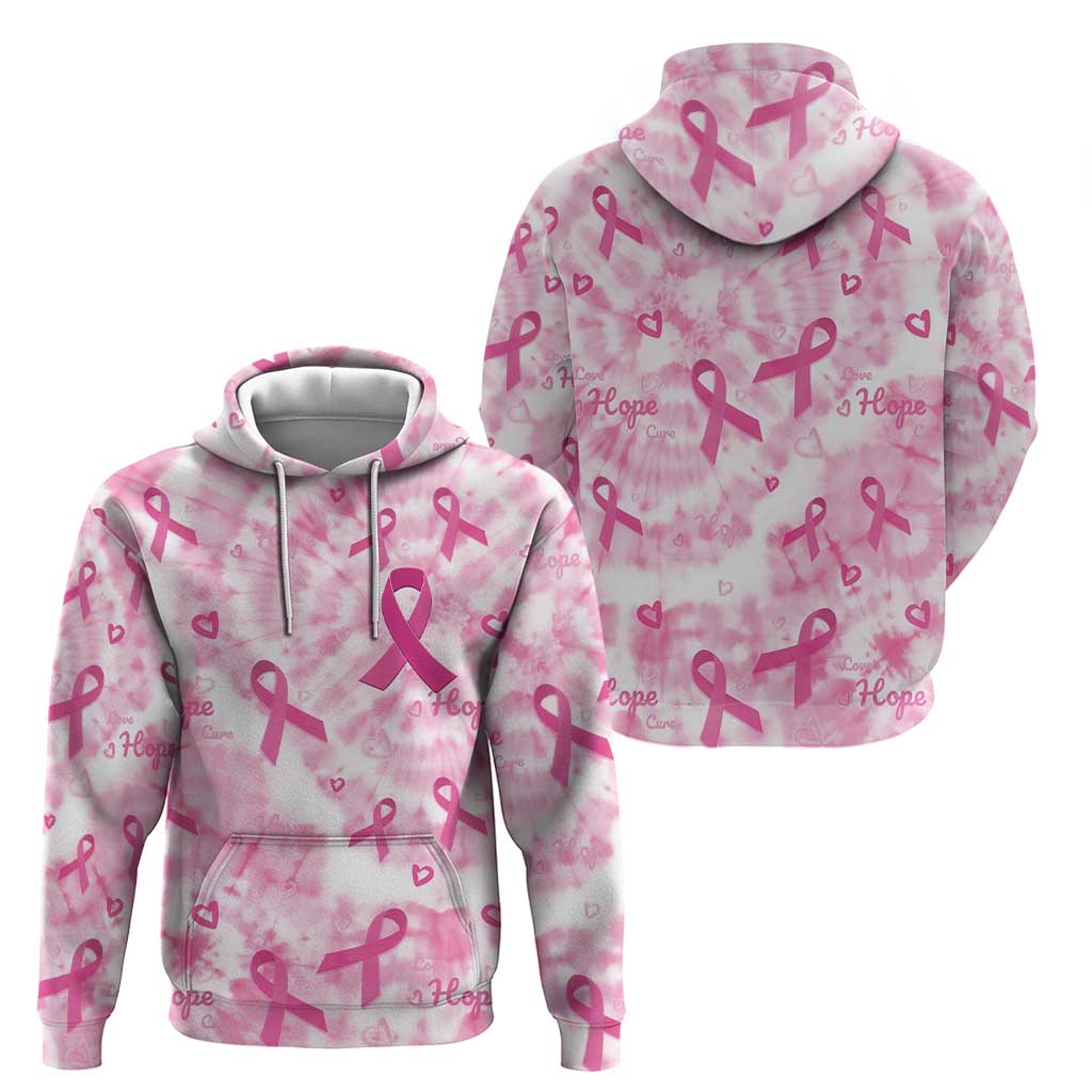 Breast Cancer Awareness Pink Ribbon Hoodie Tie Dye Style LT15