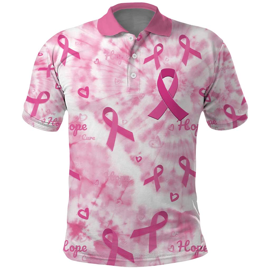 Breast Cancer Awareness Pink Ribbon Polo Shirt Tie Dye Style LT15