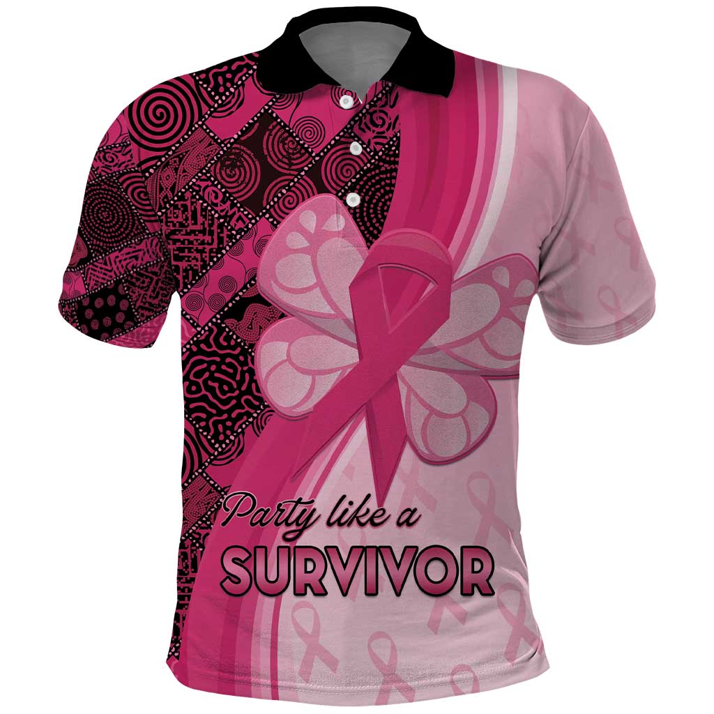 Breast Cancer Awareness Polo Shirt Party Like A Survivor - Pink African Pattern LT15