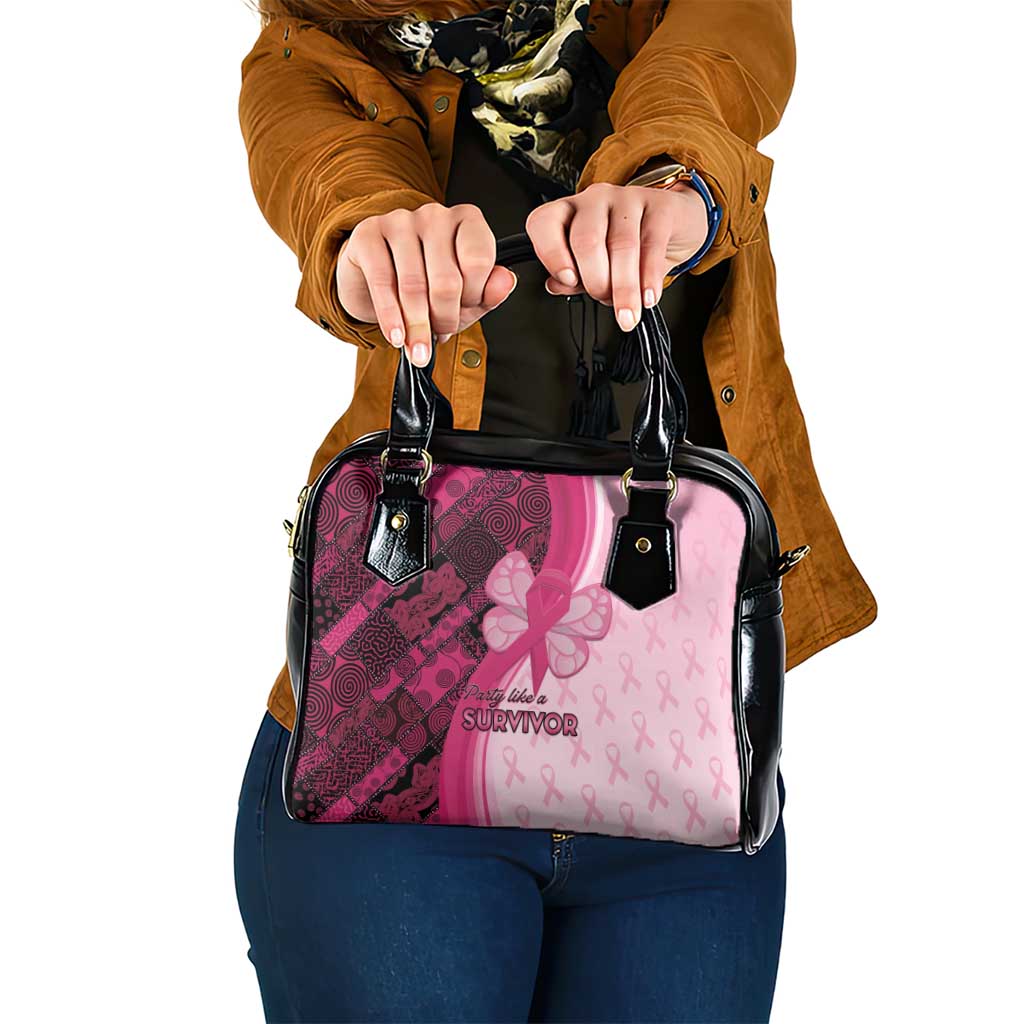 Breast Cancer Awareness Shoulder Handbag Party Like A Survivor - Pink African Pattern LT15