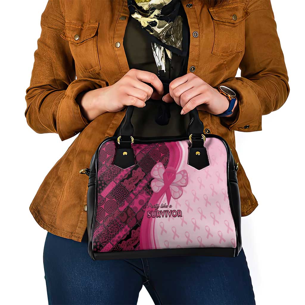 Breast Cancer Awareness Shoulder Handbag Party Like A Survivor - Pink African Pattern LT15