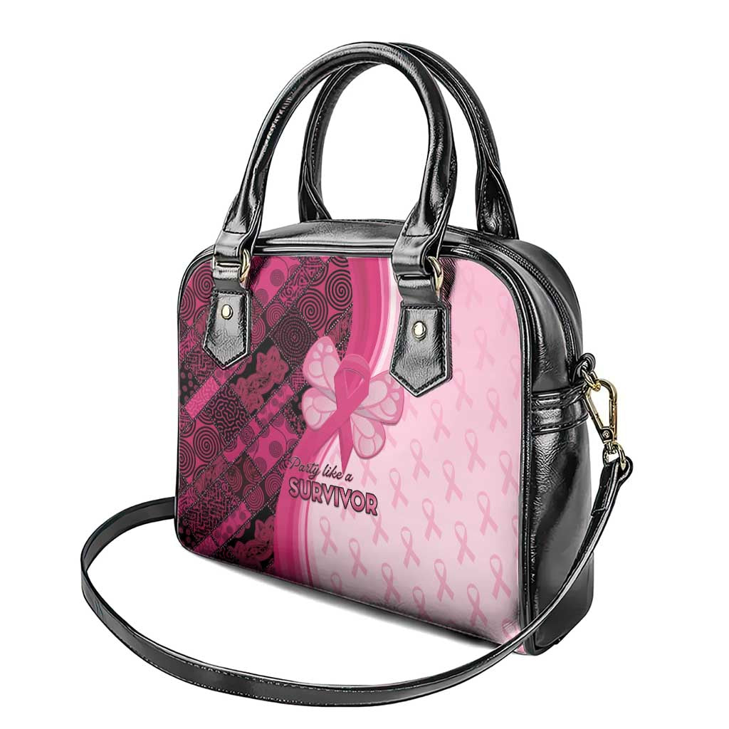 Breast Cancer Awareness Shoulder Handbag Party Like A Survivor - Pink African Pattern LT15