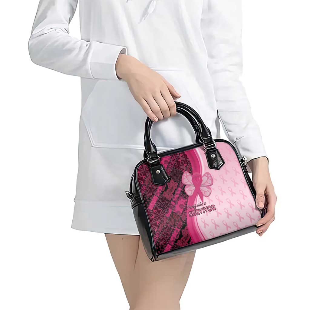 Breast Cancer Awareness Shoulder Handbag Party Like A Survivor - Pink African Pattern LT15