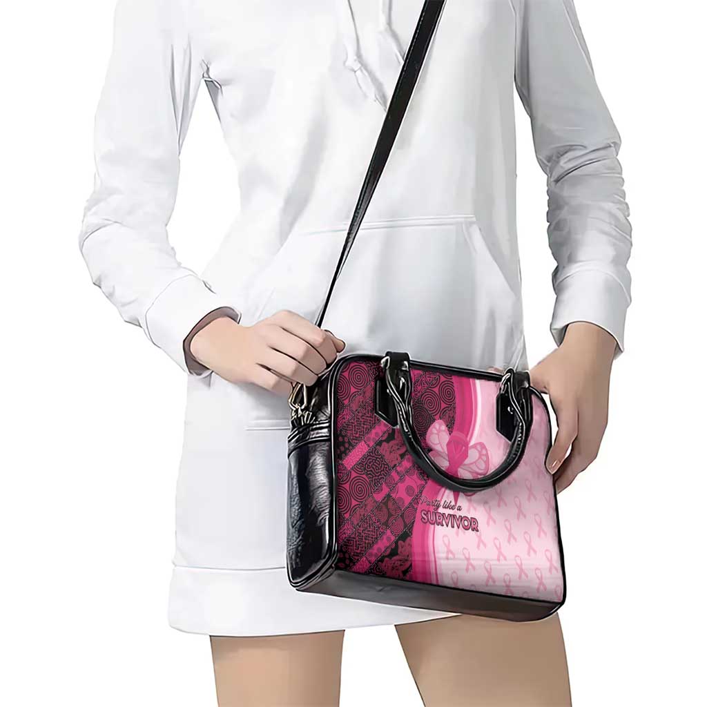 Breast Cancer Awareness Shoulder Handbag Party Like A Survivor - Pink African Pattern LT15