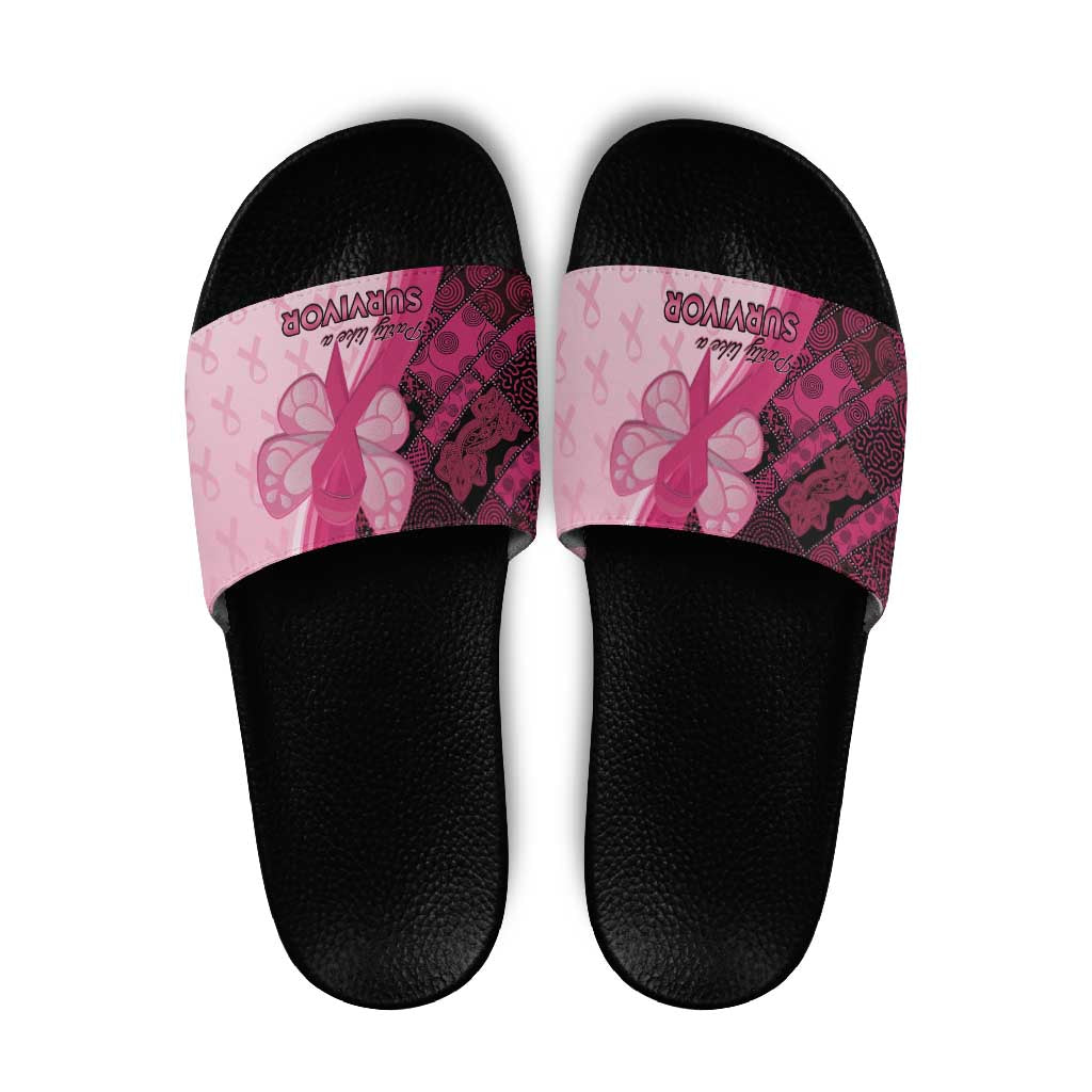 Breast Cancer Awareness Slide Sandals Party Like A Survivor - Pink African Pattern LT15