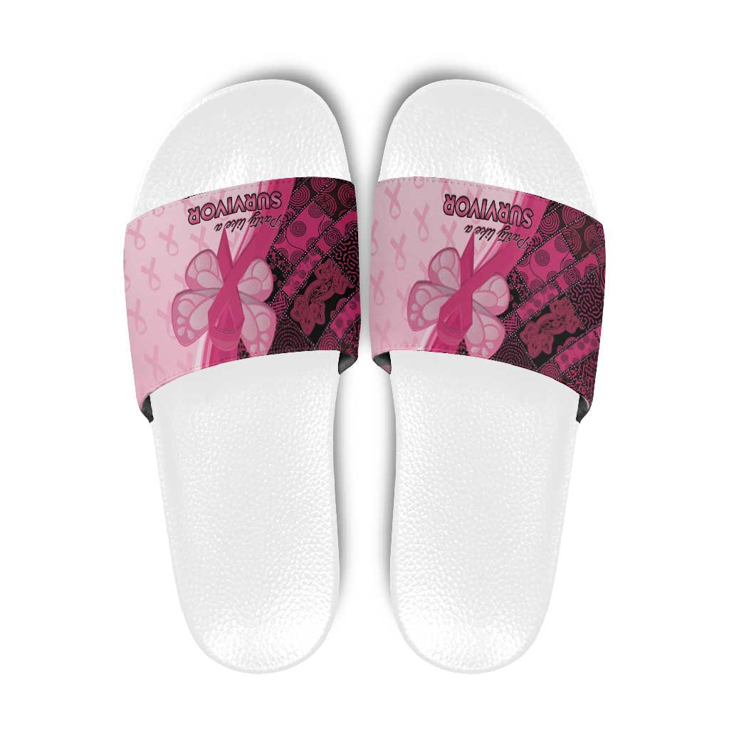 Breast Cancer Awareness Slide Sandals Party Like A Survivor - Pink African Pattern LT15