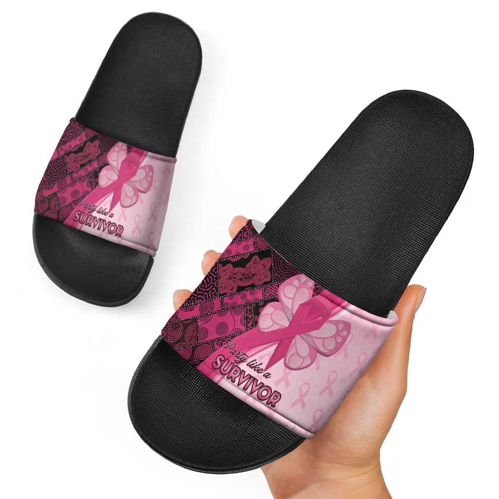 Breast Cancer Awareness Slide Sandals Party Like A Survivor - Pink African Pattern LT15