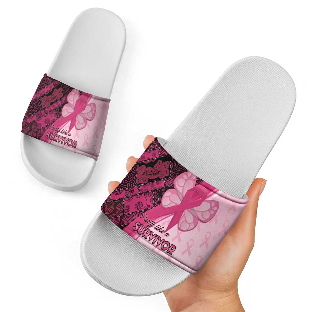 Breast Cancer Awareness Slide Sandals Party Like A Survivor - Pink African Pattern LT15