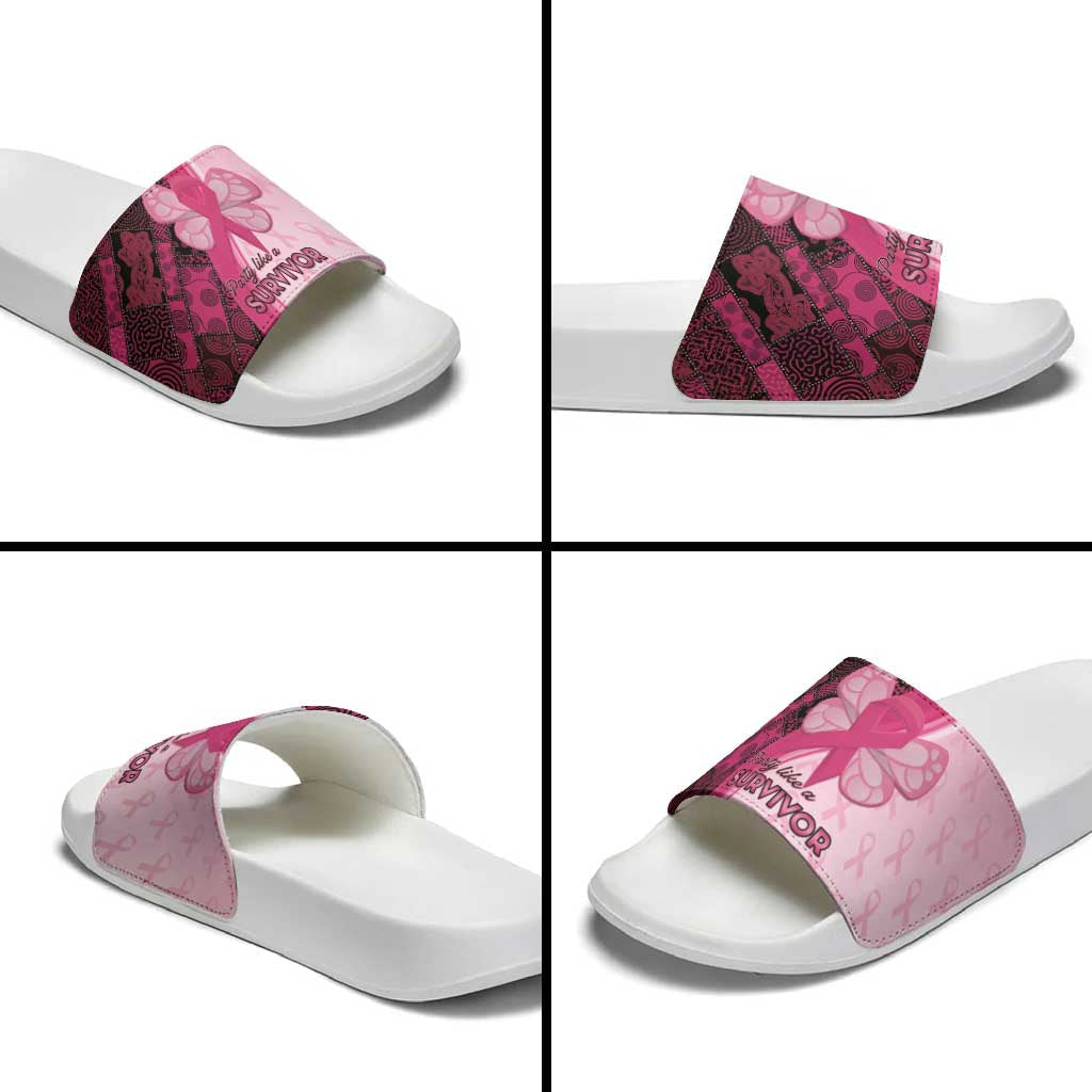 Breast Cancer Awareness Slide Sandals Party Like A Survivor - Pink African Pattern LT15