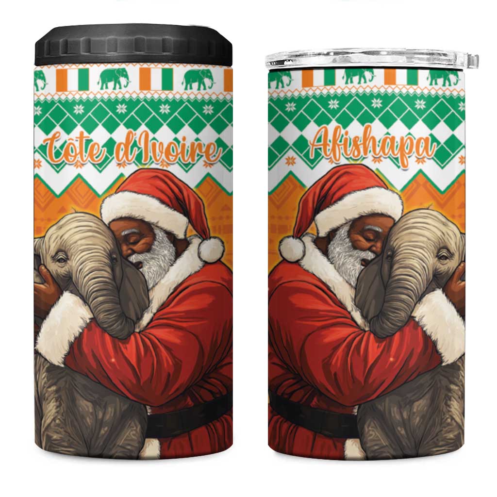 Afro Ivory Coast Christmas 4 in 1 Can Cooler Tumbler Black Santa Afishapa - African Pattern LT15
