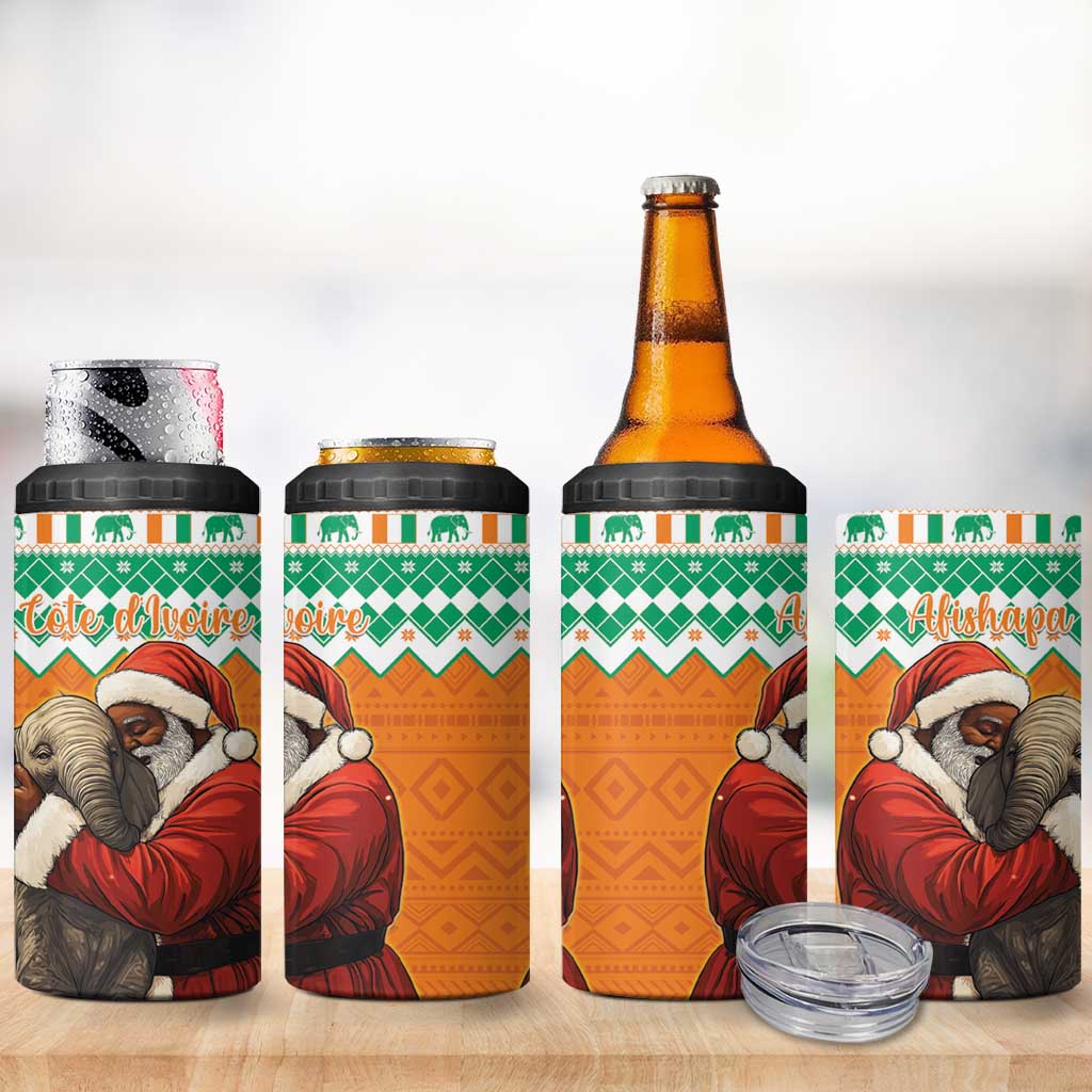 Afro Ivory Coast Christmas 4 in 1 Can Cooler Tumbler Black Santa Afishapa - African Pattern LT15