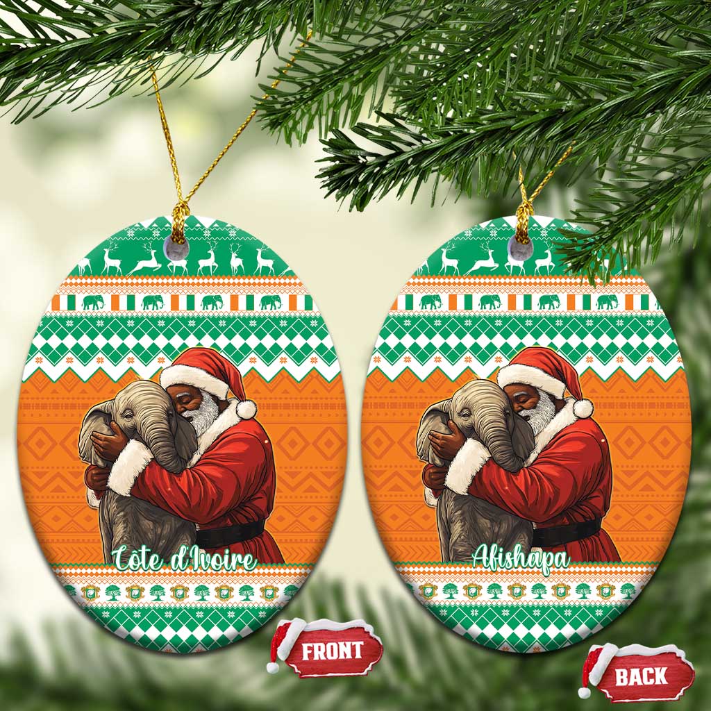 Ivory Coast Christmas Ceramic Ornament Black Santa With Forest Elephant LT15