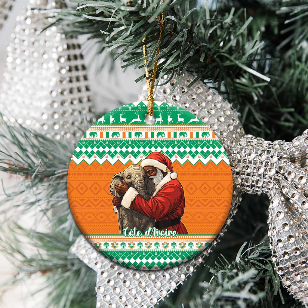 Ivory Coast Christmas Ceramic Ornament Black Santa With Forest Elephant LT15