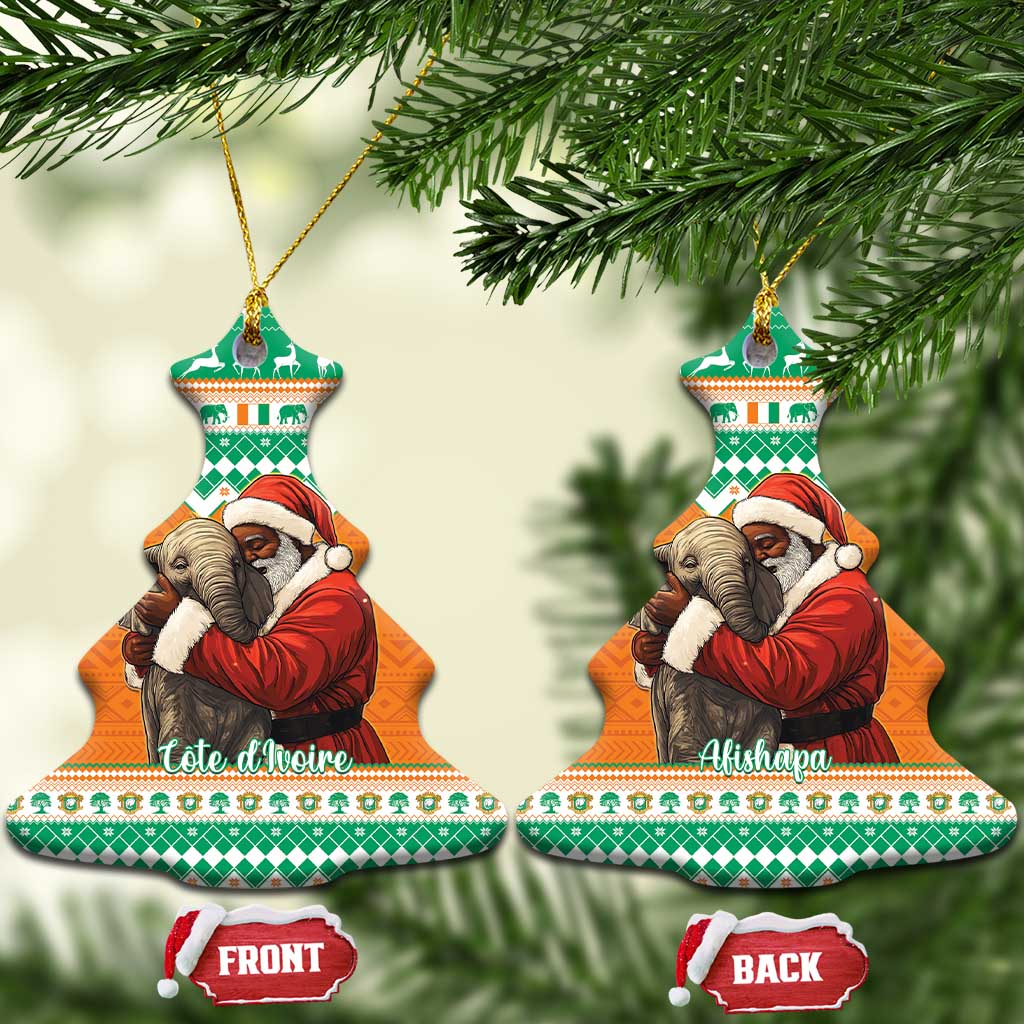 Ivory Coast Christmas Ceramic Ornament Black Santa With Forest Elephant LT15