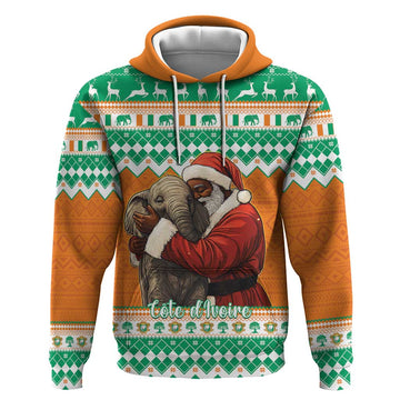 Ivory Coast Christmas Hoodie Black Santa With Forest Elephant LT15