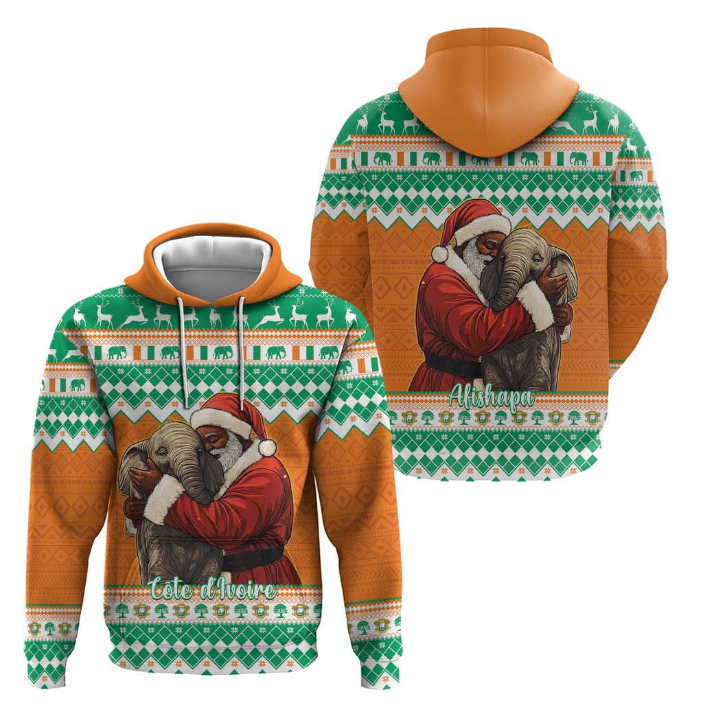 Ivory Coast Christmas Hoodie Black Santa With Forest Elephant LT15