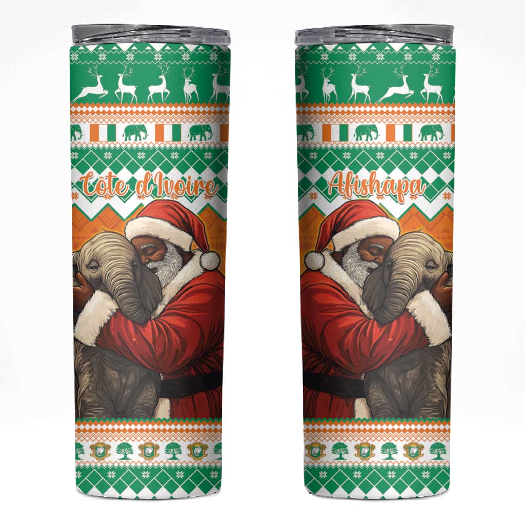 Afro Ivory Coast Christmas Skinny Tumbler Black Santa Afishapa - African Pattern LT15