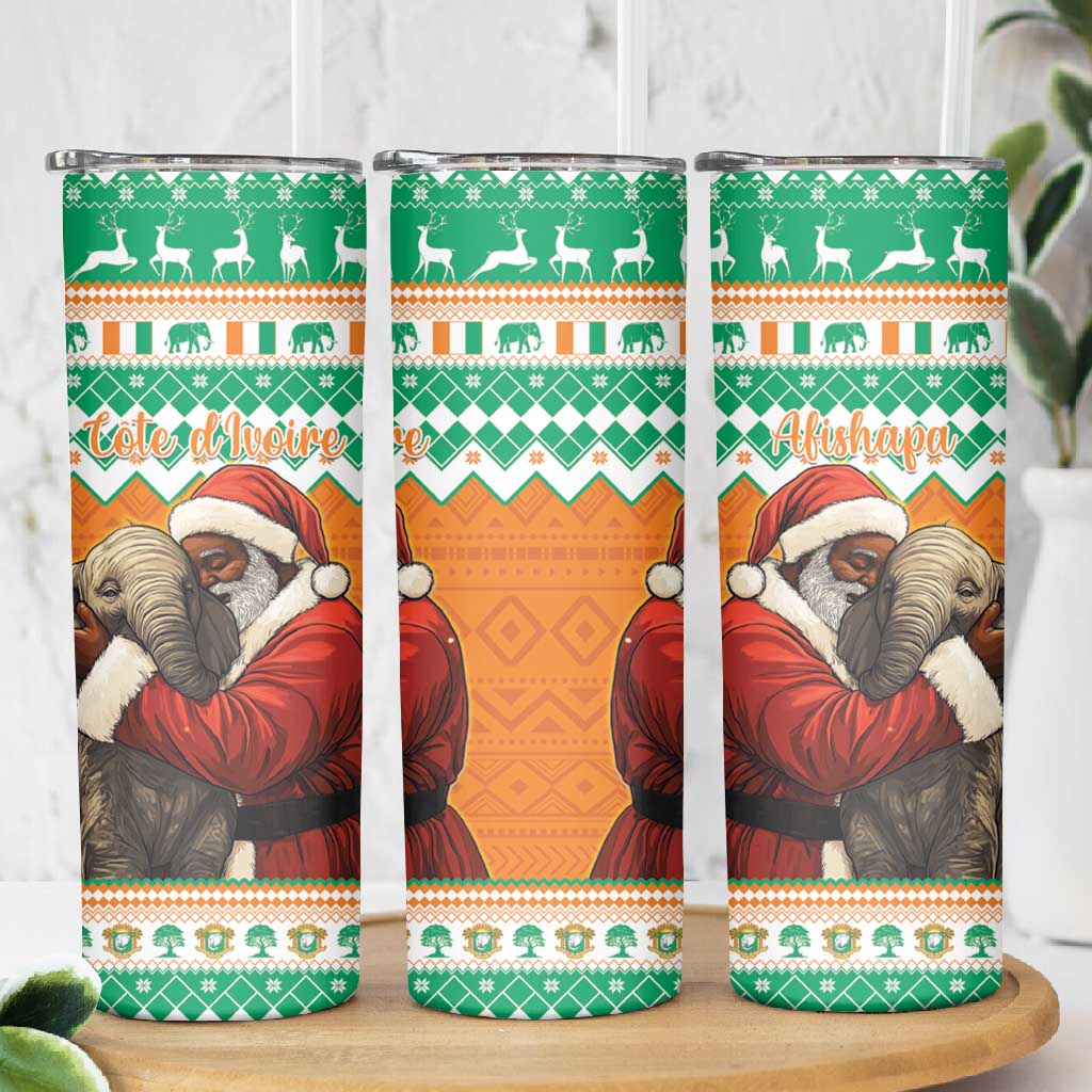 Afro Ivory Coast Christmas Skinny Tumbler Black Santa Afishapa - African Pattern LT15