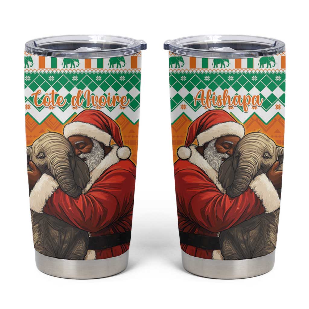 Afro Ivory Coast Christmas Tumbler Cup Black Santa Afishapa - African Pattern LT15