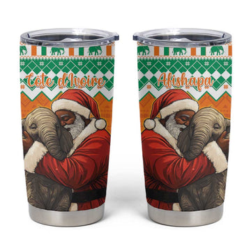 Afro Ivory Coast Christmas Tumbler Cup Black Santa Afishapa - African Pattern LT15