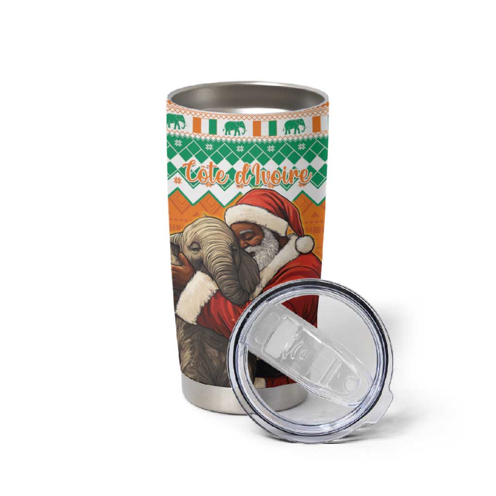 Afro Ivory Coast Christmas Tumbler Cup Black Santa Afishapa - African Pattern LT15