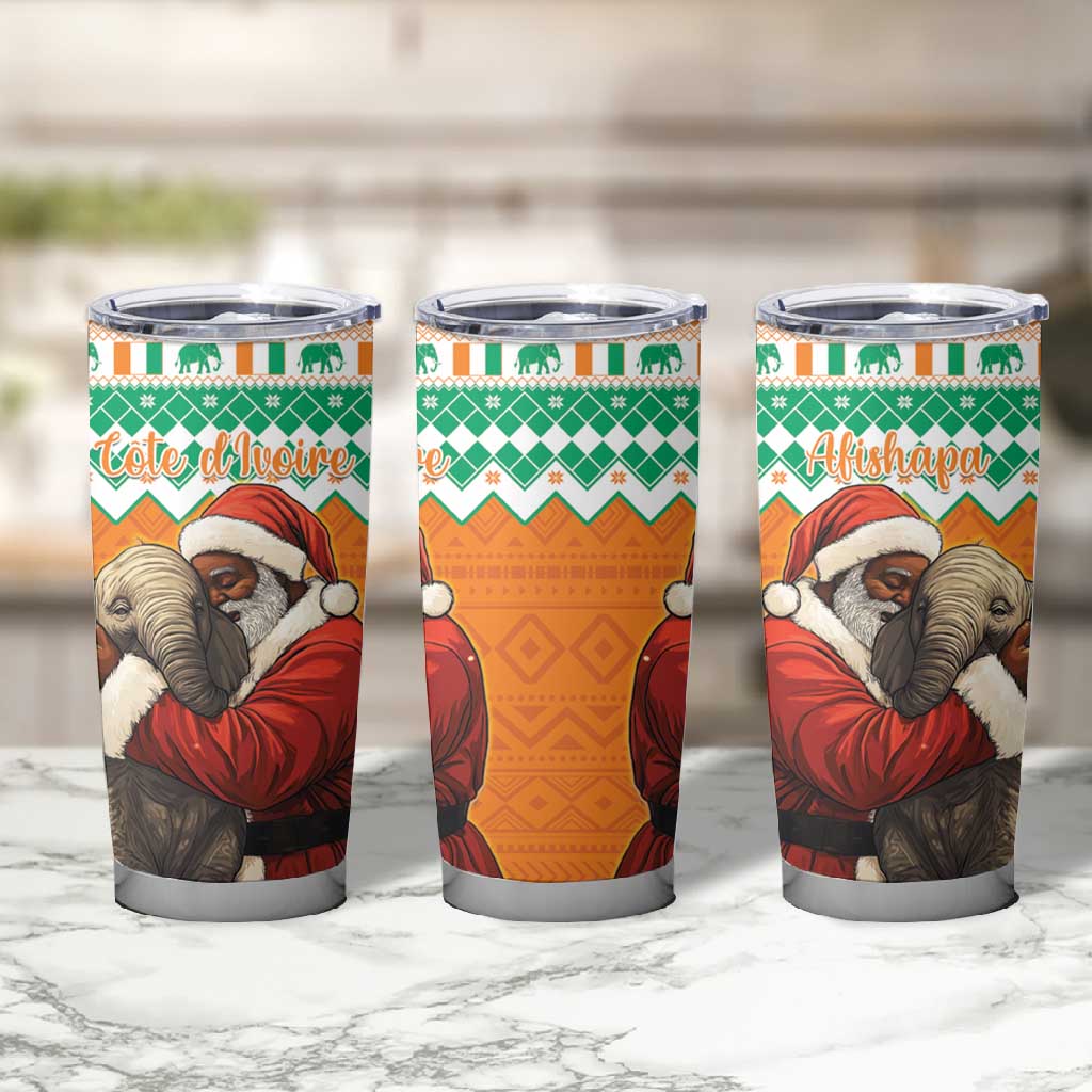 Afro Ivory Coast Christmas Tumbler Cup Black Santa Afishapa - African Pattern LT15